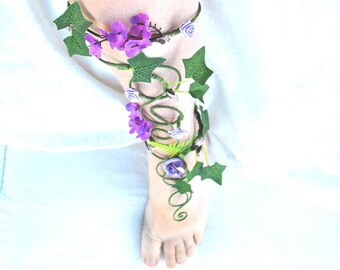 purple flower ivy fern leg calf cuff wrap fairy fantasy costume