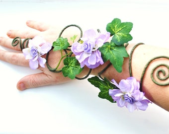lilac flower vine ivy arm wrap cuff slave bracelet bride bridesmaids whimsical fairy woodland costume