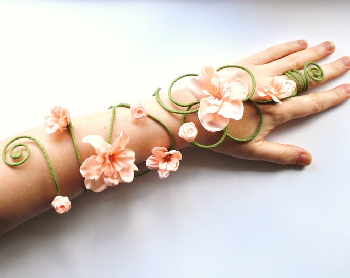 Peach Flower Arm Cuff Arm Wrap Slave Bracelet Bride Etsy UK