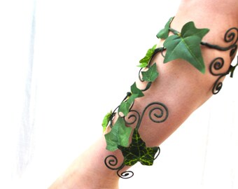 Green leaves ivy vine calf shin wrap cuff woodland fairy poison ivy costume