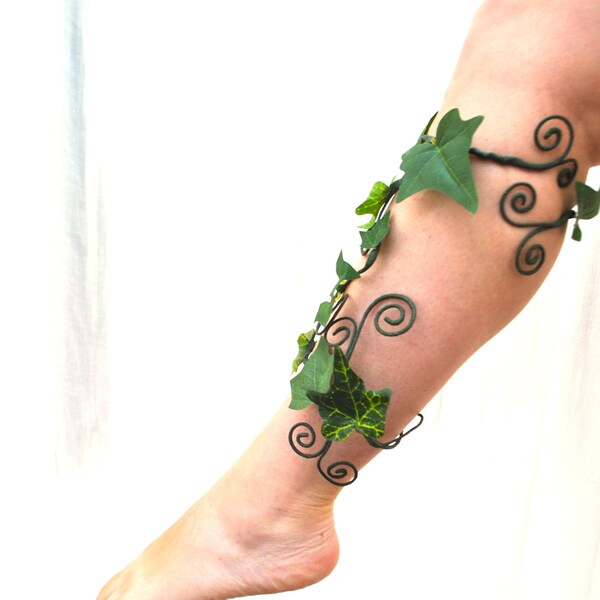 Green leaves ivy vine calf shin wrap cuff woodland fairy poison ivy costume