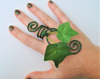 Green ivy ring finger wrap cuff costume accessory