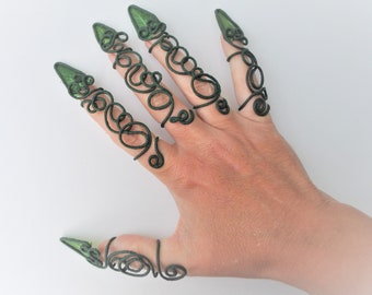 poison ivy Green wrap finger claws claw ring nail ring fairy hag hand