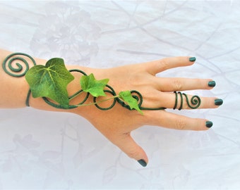 Green Ivy vine hand cuff wrap slave bracelet