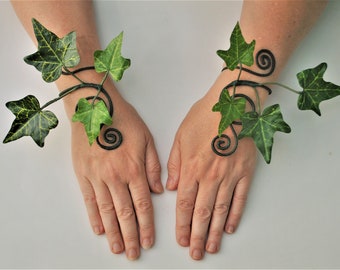 Pair of green ivy wrist cuff wraps costume accessories