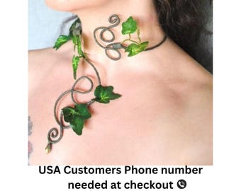 Green Ivy leaf vine necklace wrap, woodland leaves, mother nature fairy poison ivy costume accessory.