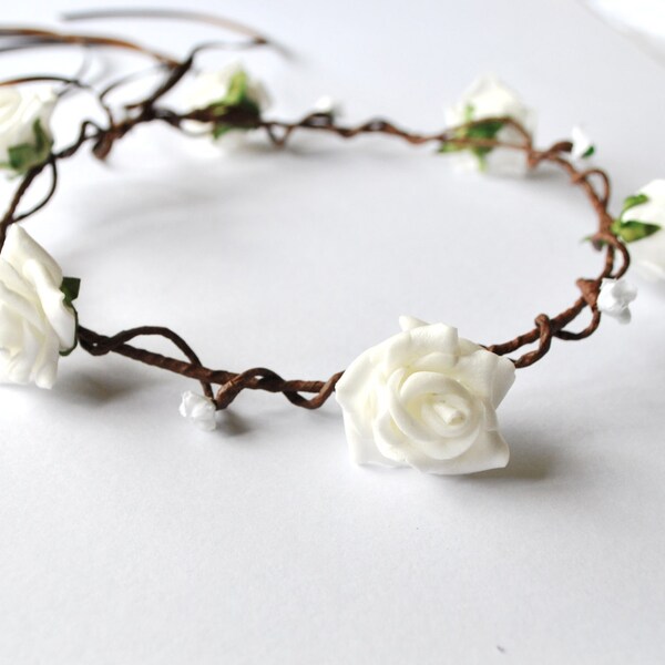 Simple White Rose flower crown headdress halo circlet wedding flower girls festival prom