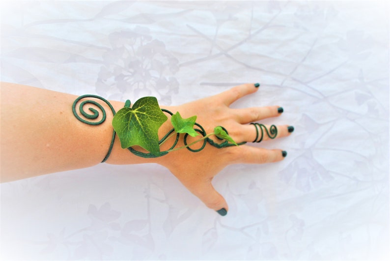 Green Ivy vine hand cuff wrap slave bracelet image 7