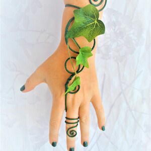 Green Ivy vine hand cuff wrap slave bracelet image 6
