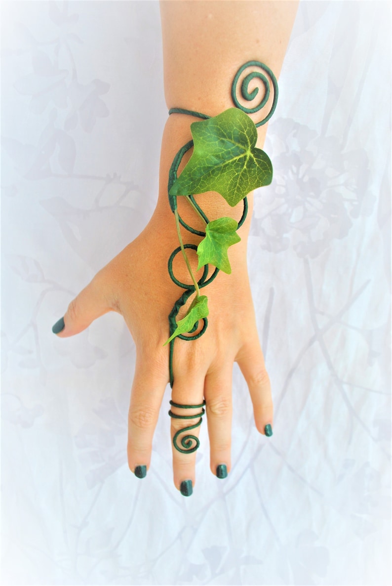 Green Ivy vine hand cuff wrap slave bracelet image 6