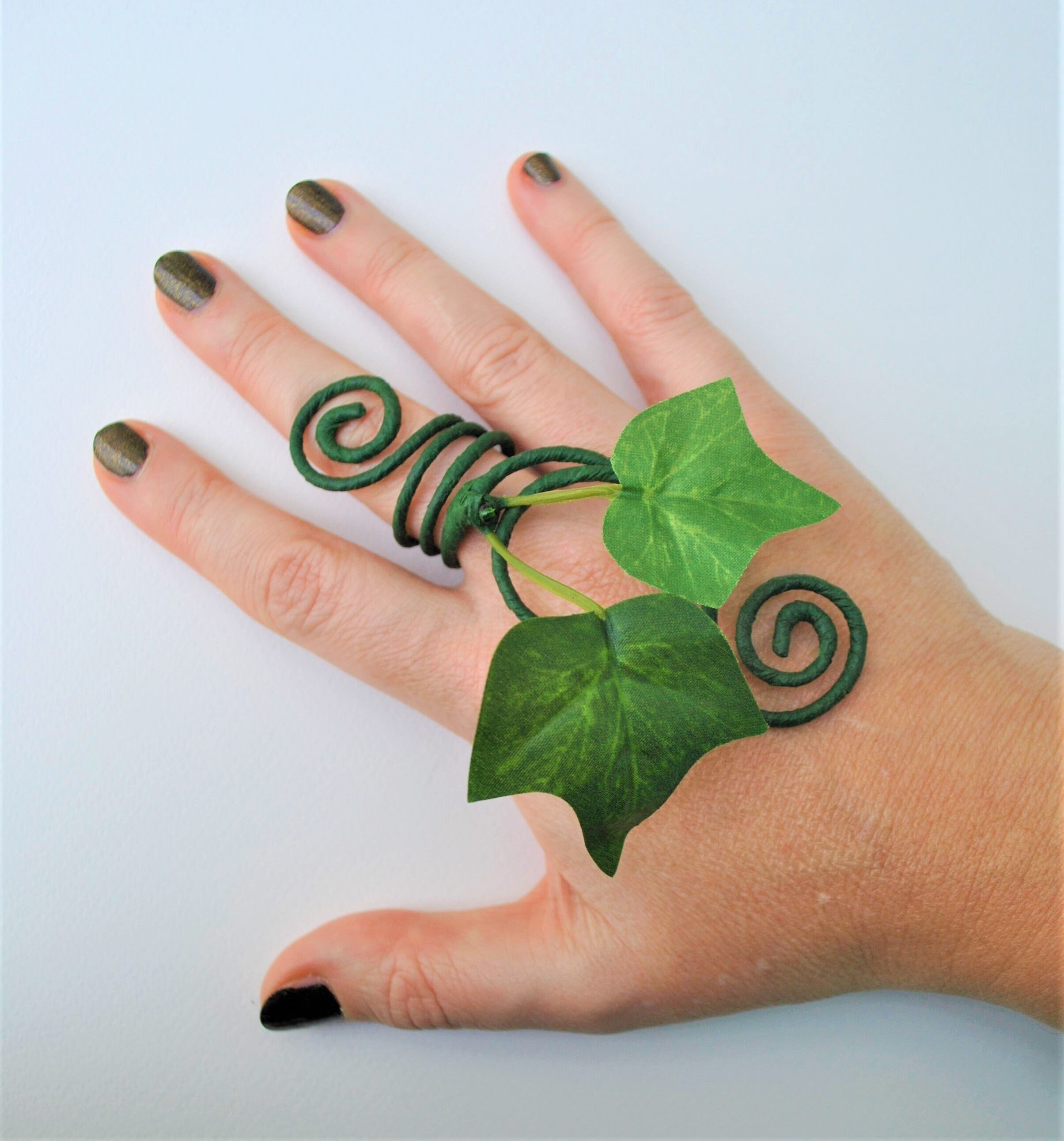 Green ivy ring finger wrap cuff woodland fairy mother nature forest poison ivy costume accessory