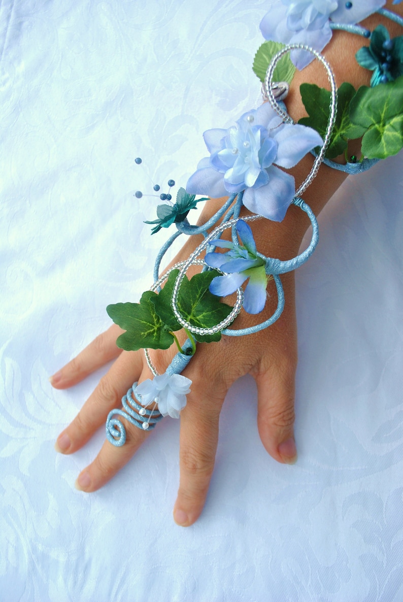 Blue flower arm cuff vine wrap whimsical something blue water Etsy