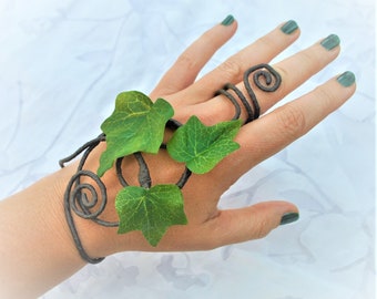 Green Ivy Hand Cuff Bracelet - Woodland Fairy mother nature poison ivy Costume Accessory