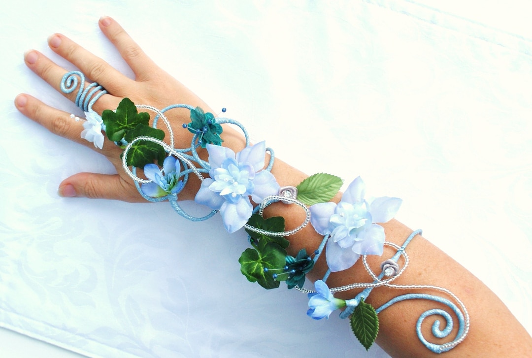 Sizes XS to XXL Blue Flower Arm Cuff Wrap Slave Bracelet Fairy Costume