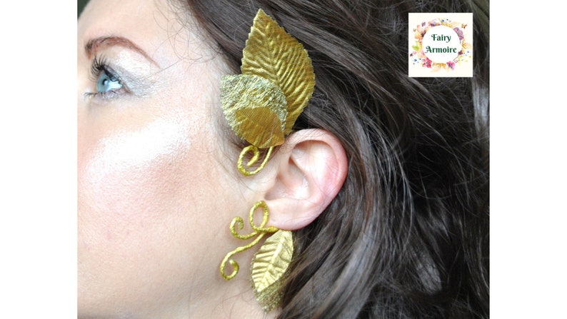 Gold leaf leaves ear cuff wrap fairy costume Athena goddess dress toga party image 2