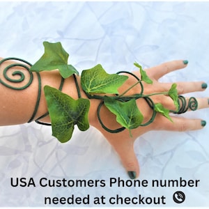 Ivy leaf arm cuff wrap, green leaves costume accessory.