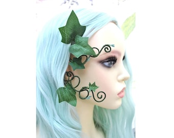 Spiralformad öronmanschett med gröna blad, moder natur, skogsfe, giftmurgröna, kostym tillbehör.