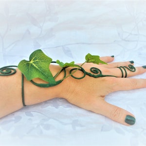 Green Ivy vine hand cuff wrap slave bracelet image 8