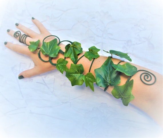 Poison Ivy Green Ivy Leaves Long Arm Cuff Wrap Slave Bracelet | Etsy UK