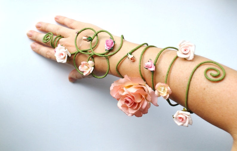 Pink Rose Flower Arm Cuff Arm Wrap Slave Bracelet Prom Bride Etsy