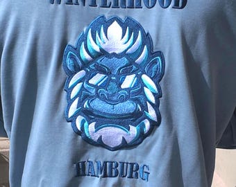 IJsblauw in de capuchon - Hamburg hoodie met uitgebreide borduursels