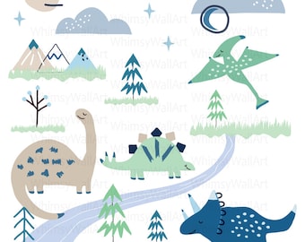 Dinosaur, Mountain, Trees Dcals - Vinyl Wall Art Decals