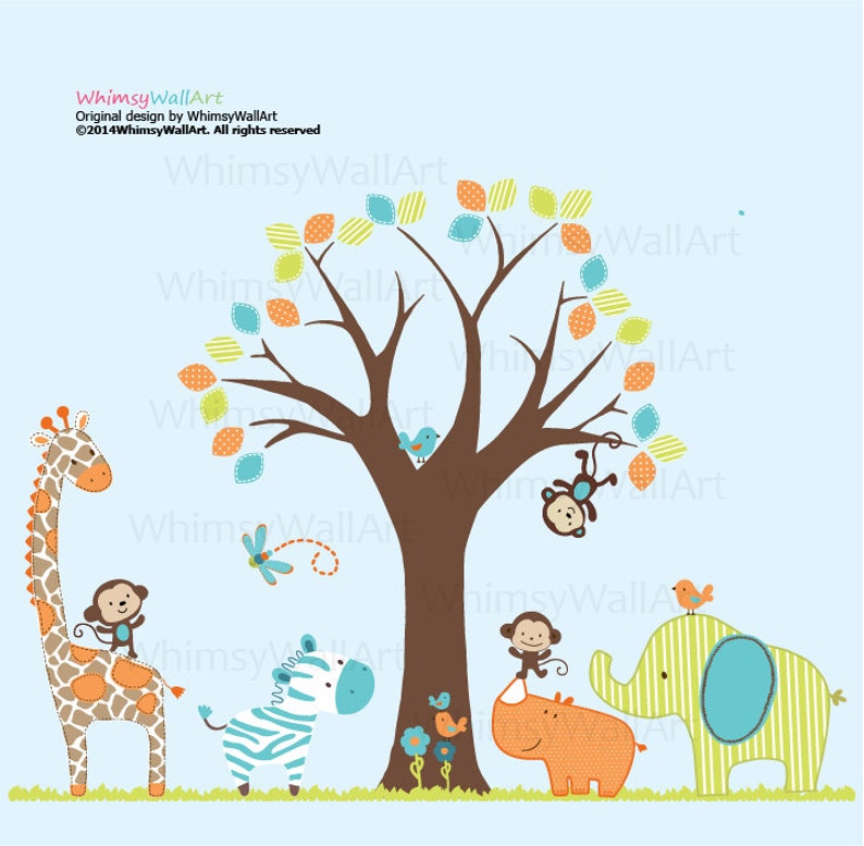 Vinyl Wall Art Decal Sticker On SALE...139.00...WAS...159.00 Boys Pattern Tree and Jungle Animals Decals