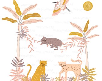 Lovely Boho Leopard Palm Safari Jungle Wall Decals