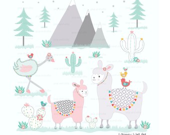 Llamas, Ostrich, Cactus, Mountain Desert Theme Vinyl Wall Art Decals - Vinyl Wall Art decals