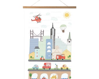 City Life Theme Canvas Hanging Scroll