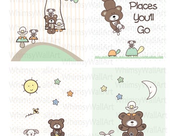 Set of 4 Matte Prints - Teddy Bear, Duck, Turtle, Oh, the places you'll go Quote