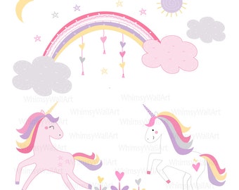 Magical Unicorns and Rainbow - Vinyl Wall Art Decals