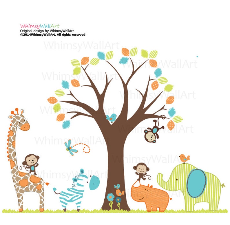 Vinyl Wall Art Decal Sticker On SALE...139.00...WAS...159.00 Boys Pattern Tree and Jungle Animals Decals