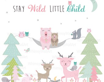 Forest Frolic Pastel Woodland Animal Decals - Vinyl Wall Art Decals Stickers