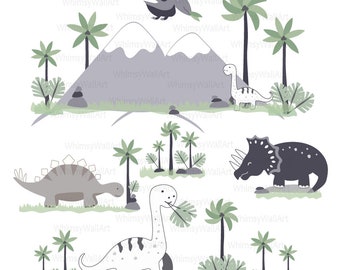 Dinosaur, Mountain, Trees Decals - Vinyl Wall Art Decals