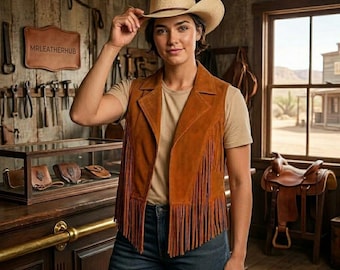 Boho Suede Fringe Vest Women Beaded Star Western Waistcoat Vintage Inspired Cowgirl Vest Festival Concert Outfit