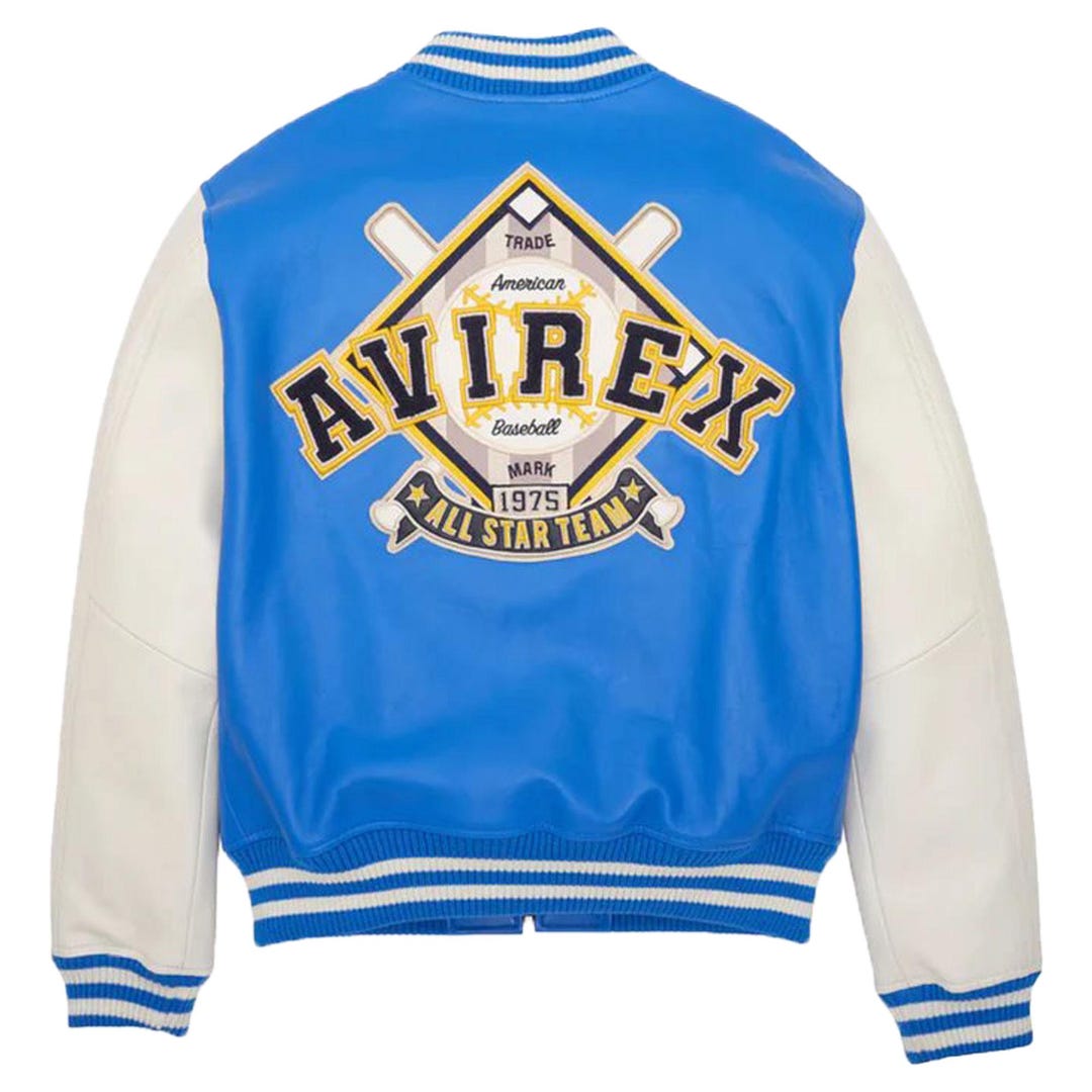 Blue Leather Varsity Jacket • 1975 All-star Patch Bomber - Etsy
