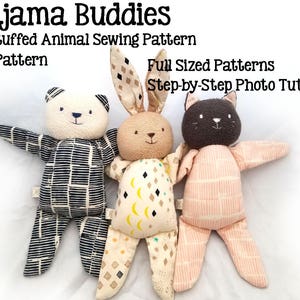 easy stuffed animal sewing pattern, cat, bunny, bear, soft toy plushie pattern, PDF instant download, A4 or letter, English image 1