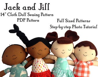 Rag Doll sewing pattern, cloth doll, boy and girl, twins, Jack and Jill, soft toy plushie pattern, PDF instant download, A4 or letter,