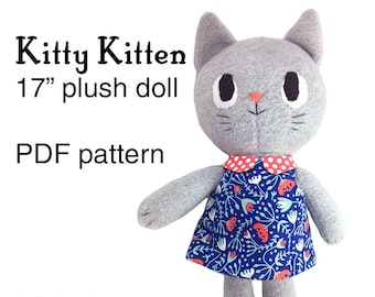 Kitty Kitten cat rag doll sewing pattern, soft toy plushie pattern, PDF instant download, A4 or letter, English