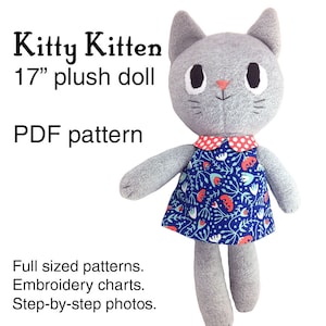 Kitty Kitten cat rag doll sewing pattern, soft toy plushie pattern, PDF instant download, A4 or letter, English image 1