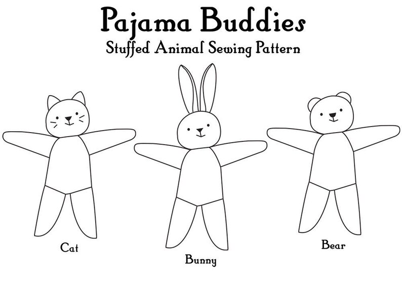 easy stuffed animal sewing pattern, cat, bunny, bear, soft toy plushie pattern, PDF instant download, A4 or letter, English image 3