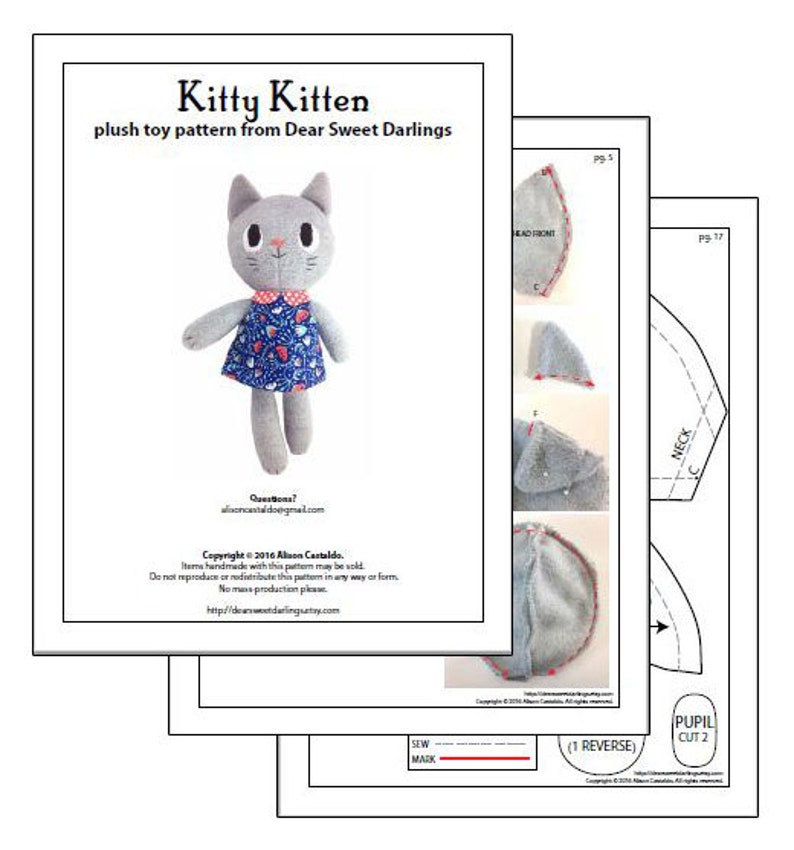 Kitty Kitten cat rag doll sewing pattern, soft toy plushie pattern, PDF instant download, A4 or letter, English image 3