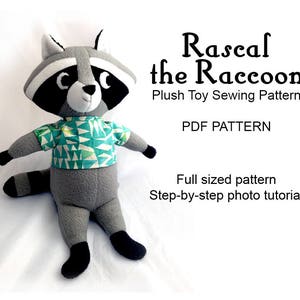 padrão de costura de guaxinim, boneca de pano, animal de pelúcia fofo, padrão de pelúcia de brinquedo macio, download instantâneo de PDF, A4 ou carta