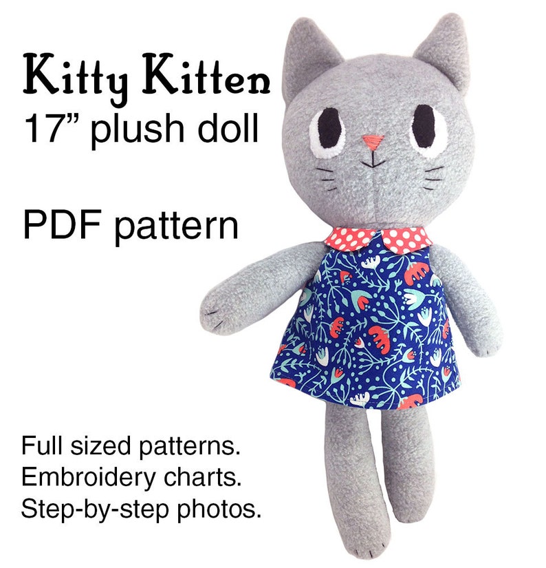 Kitty Kitten cat rag doll sewing pattern, soft toy plushie pattern, PDF instant download, A4 or letter, English image 1