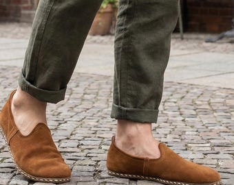 Men’s Wide Toe Box Suede Leather Brown Shoes  Barefoot Style  Indoor Outdoor Loafers