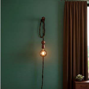 Plug In Wandleuchte, Walnussholz Pendelleuchte, Boho Nachttischlampe, verstellbares Leselicht