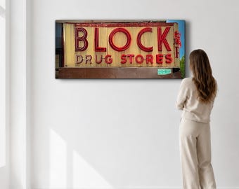 Block Pharmacy since 1885. NEON sign. Vintage store. East Village Photo.