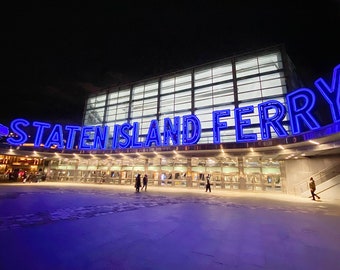 Staten Island Ferry / Bright BLUE Neon Sign / NYC Photo