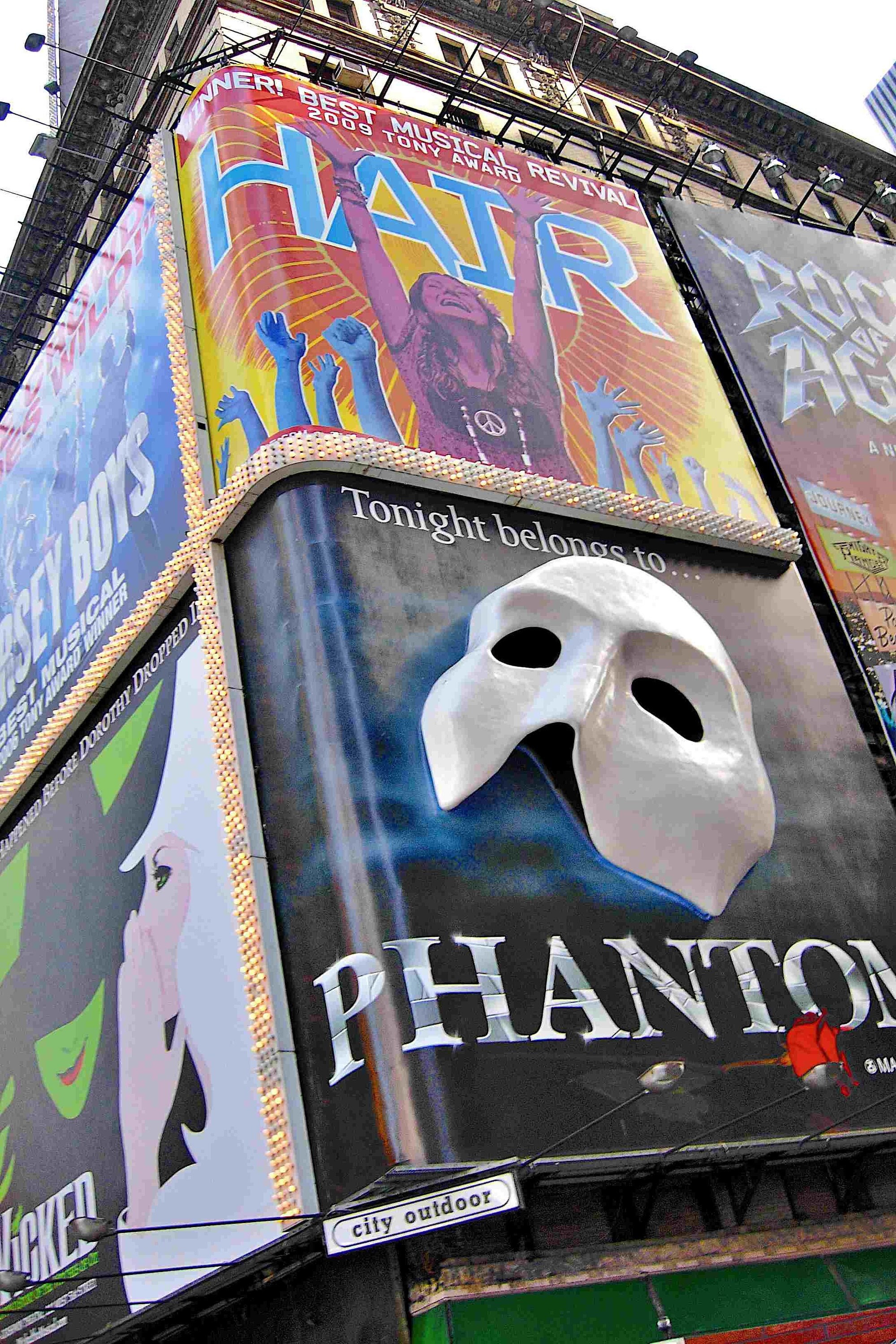 Times Square Broadway Musicals Photograph: Phantom, Hair, Wicked